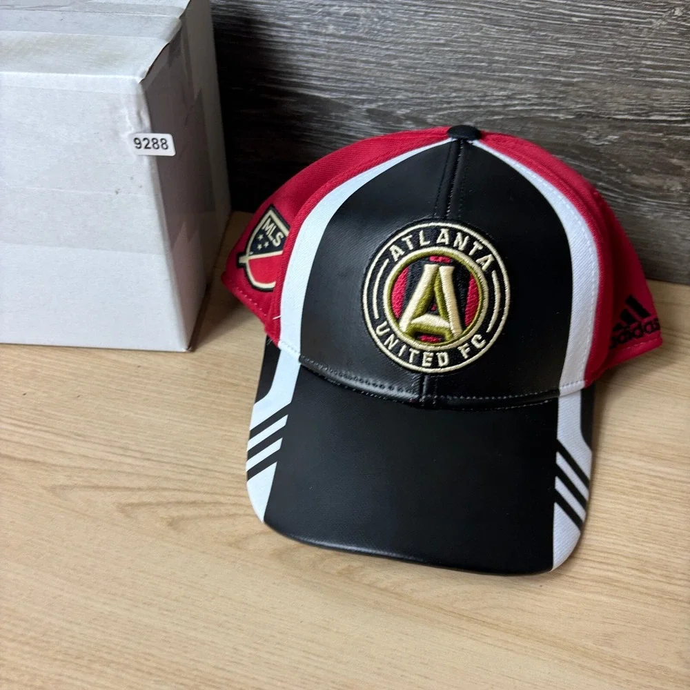 Atlanta United FC Hat Cap Strap Back Black Red Soccer MLS Faux Leather Adidas